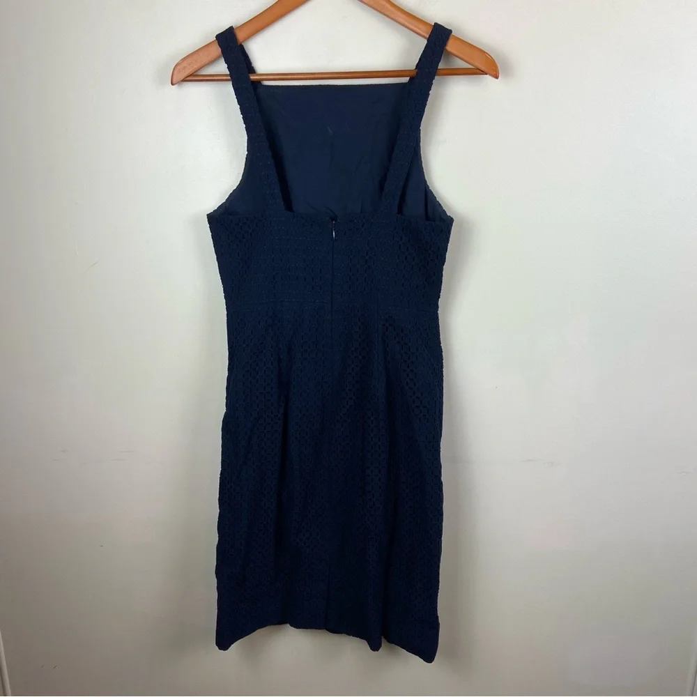 J Crew‎ Navy Blue Cotton High Next Eyelet Sheath Dress Size 0 Party Wedding - Picture 4 of 10